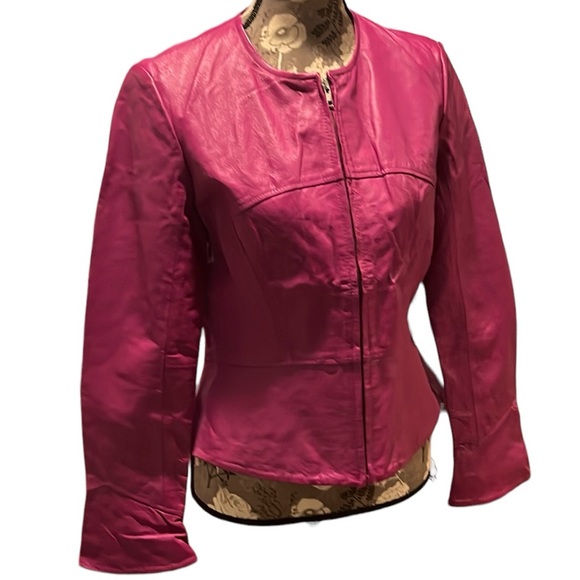 🛍️# 2007 NWT Shape FX Magenta 100% Leather Jacket - Picture 1 of 8